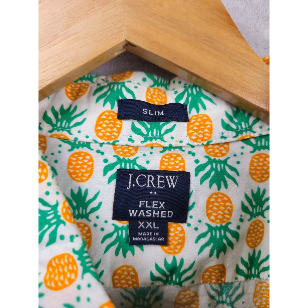 J. Crew Flex Washed Button Down Shirt Men XXL Slim Orange Green Pineapple Print - Picture 4 of 6